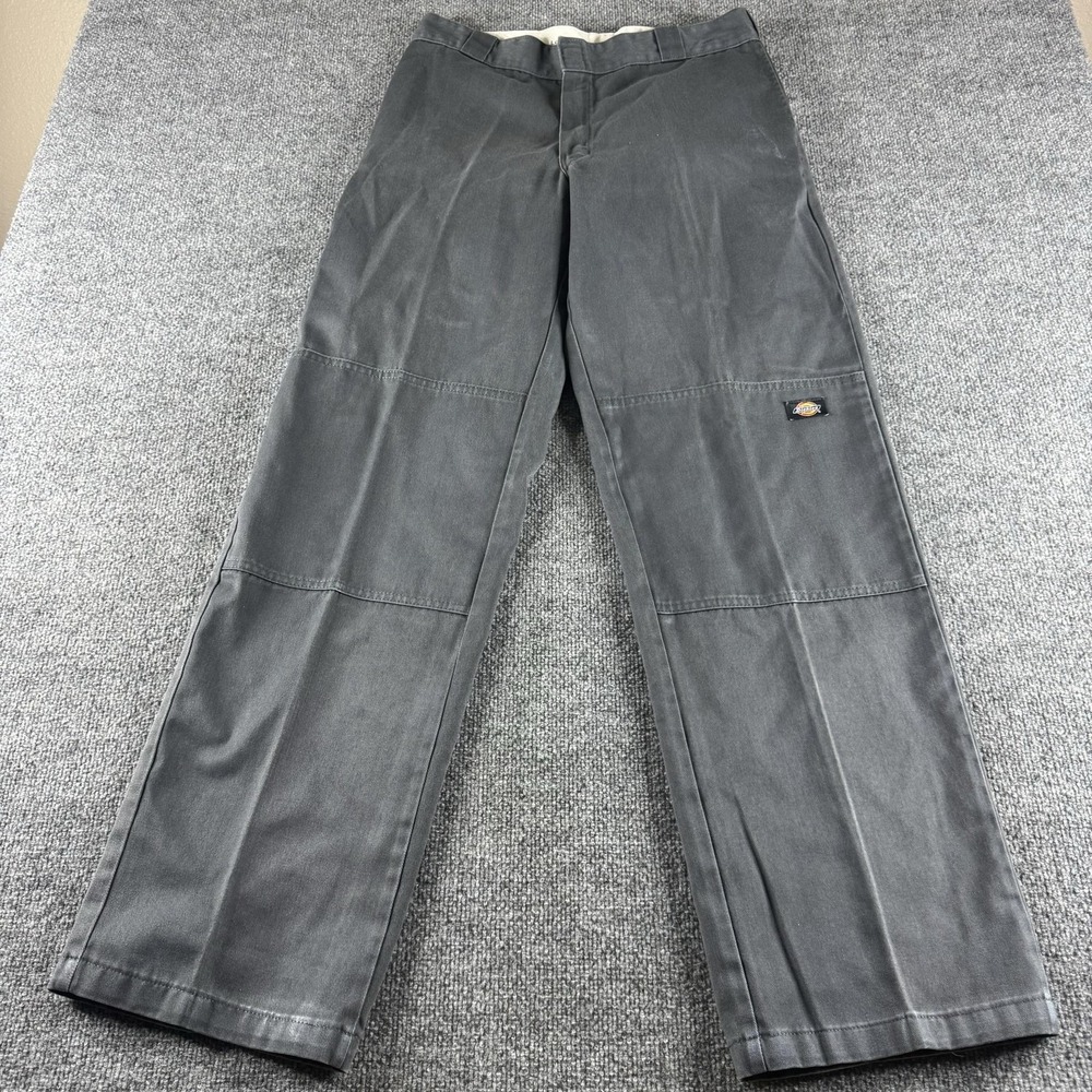 Dickies Pants Mens 32x34 Gray Relaxed Chino Straight Workwear Double Knee